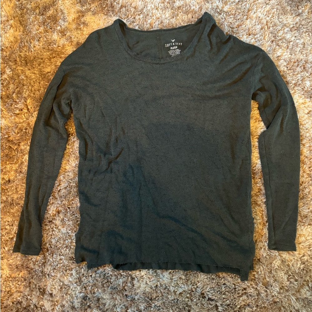 American Eagle Outfitters Women's Dark Green Long Sleeve Top